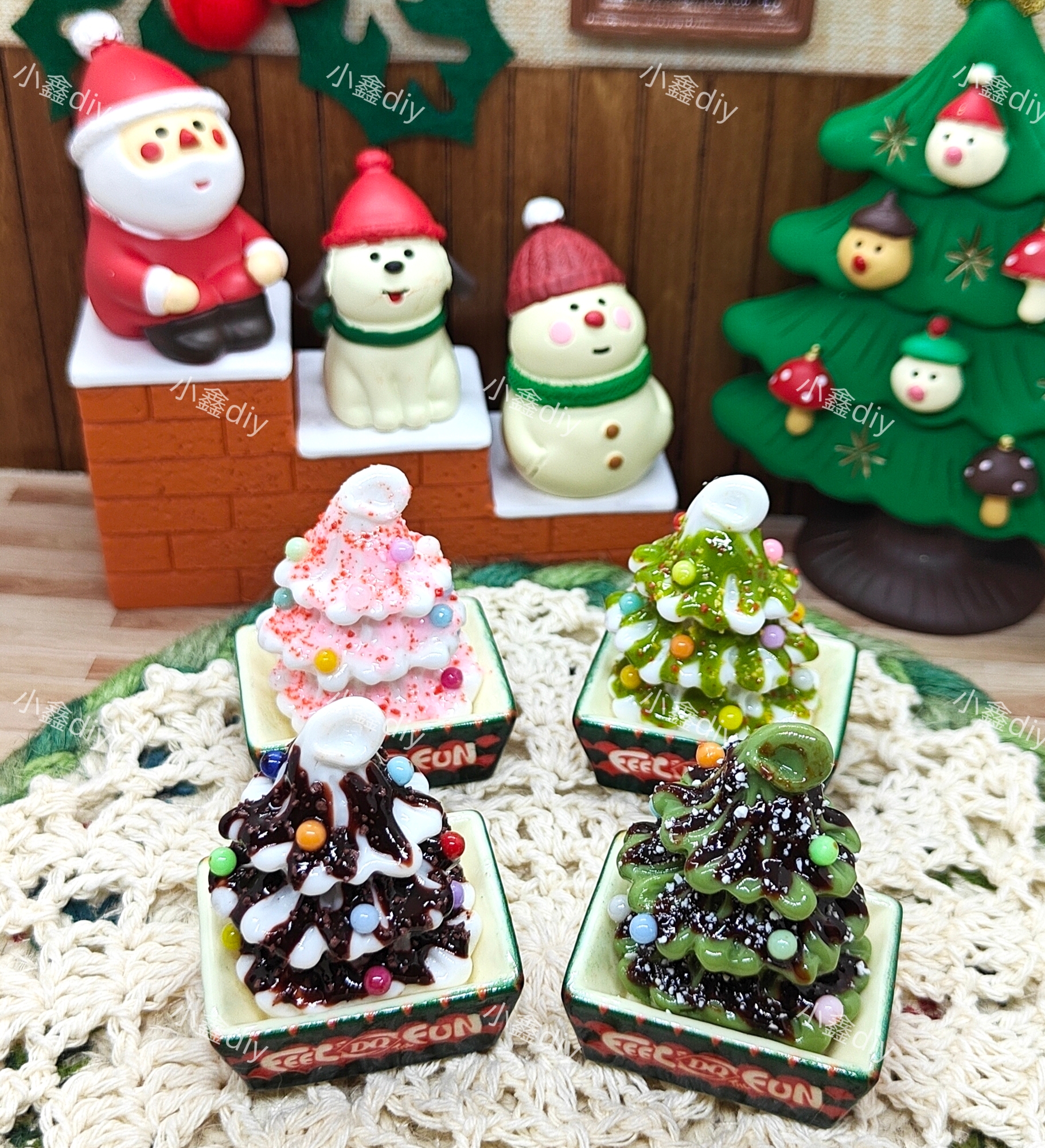 定制圣诞冰淇淋diy仿真微缩食玩树脂配件奶油胶捏捏装饰玩具摆件