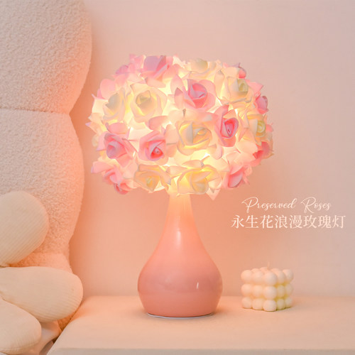 浪漫玫瑰花台灯卧室床头灯高档