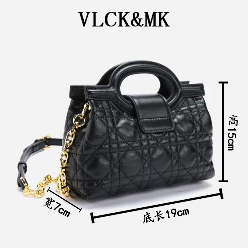 VLCK&MK新款迪丽热巴同款菱格纹手提包女时尚百搭羊皮链条小方包