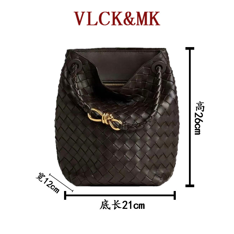 VLCK&MK欧美时尚羊皮编织水桶包女单肩斜挎包老钱风Andiamo女包包