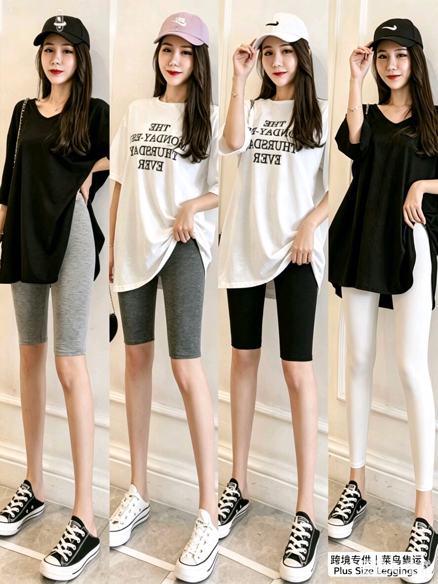 大码莫代尔五分瑜伽裤女高腰薄款 海外集运 Plus Size Leggings
