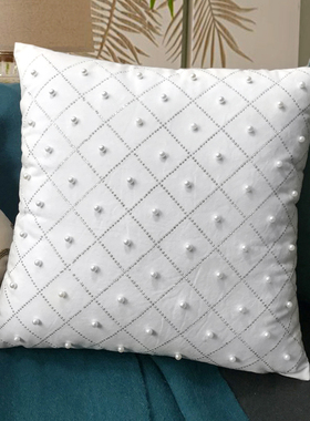 白色珍珠烫钻 欧式后现代轻奢样板房装饰靠垫45X45白色抱枕
