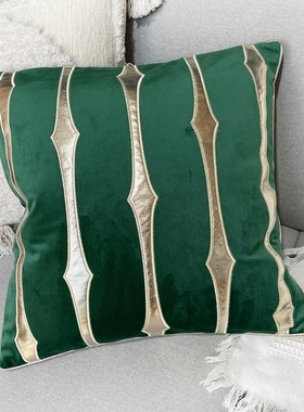竹节新款绿色灰色贴皮绣 简约现代北欧轻奢天鹅绒45X45抱枕靠垫