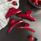 气质醋酸法式 韩国ins新款 网红同款 盘发鲨鱼夹红色大号一字抓夹女