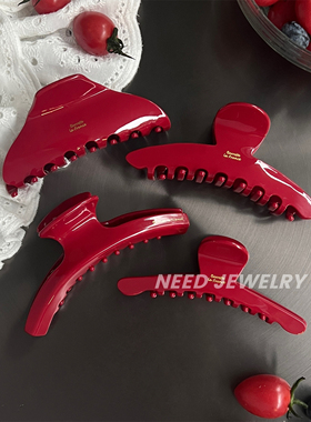 韩国ins新款网红同款气质醋酸法式盘发鲨鱼夹红色大号一字抓夹女