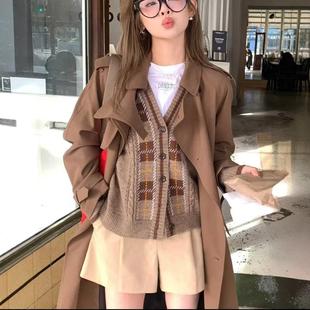 不退不換 氣質寬松大衣高級感英倫風過膝風衣外套女