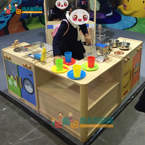 新款幼儿园厨房柜 幼儿园区角过家家厨房组合柜灶台组洗涤组转角