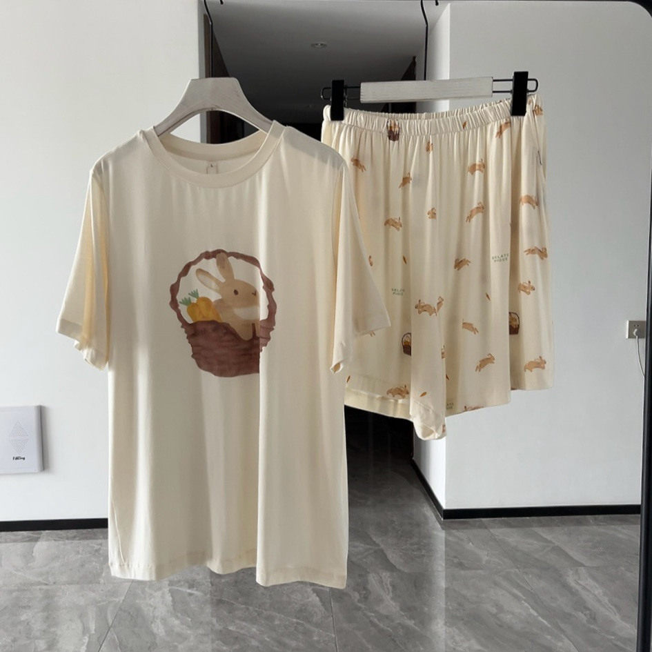 日系卡通兔子25年夏季新款女款短裤短袖凉爽睡衣家居服遛弯服套装