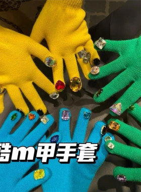 针织手套厚保暖礼物绿色手套
