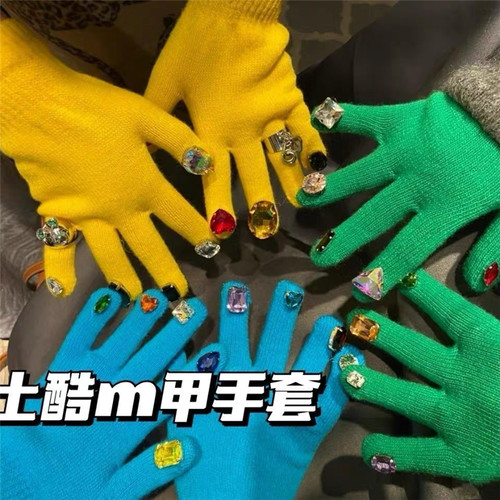 针织手套厚保暖礼物绿色手套