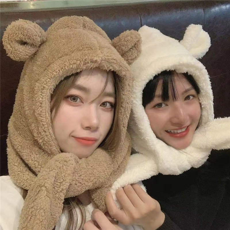 挡脸可爱风小熊耳朵脖套保暖帽