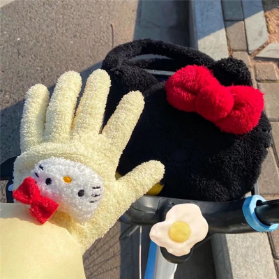 taobao agent The same cute cat candy color KT cat Kitty thickened plush winter warm coral velvet gloves