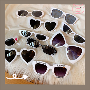 白色系 原宿墨镜女复古圆框太阳镜边框修脸酒吧蹦迪情侣闺蜜眼镜