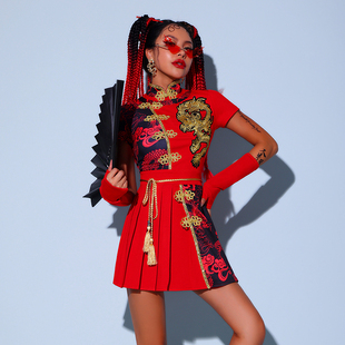 爵士舞服装红色成人jazz跳舞衣服中国风韩舞女团打歌服年会演出服