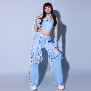 kpop女团演出服蓝色打歌服韩舞服装 女跳舞衣服成人爵士舞蹈服套装