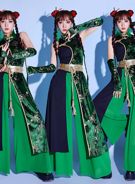 中国风舞蹈服女套装红色国潮街舞服装kpop女团打歌服爵士舞演出服