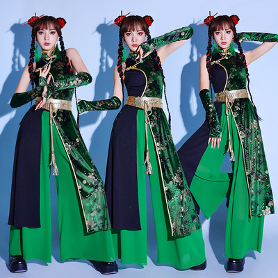 中国风舞蹈服女套装红色国潮街舞服装kpop女团打歌服爵士舞演出服