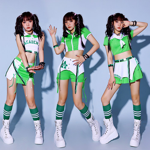 绿色啦啦队服装团体拉拉队演出服