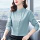 宽松休闲时尚 双排扣长袖 百搭纯色衬衣 新款 女韩版 立领衬衫 女春秋季