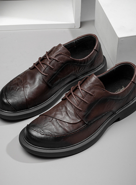 帕达索圆头透气复古英伦休闲皮鞋商务系带厚底潮流单鞋男220919
