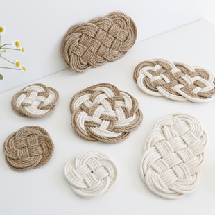 北欧ins风餐桌垫亚麻草编织杯垫锅垫棉线防烫隔热垫圆形垫子