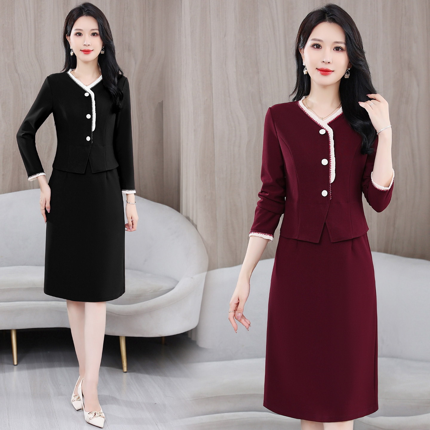 假两件套长袖连衣裙女秋季2025新款中年妈妈洋气质减龄中长款裙子,女装/女士精品,连衣裙,淘宝优惠券,粉丝福利购,淘宝优惠卷