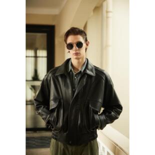 特叔骑士港风复古真皮皮衣羊皮阔版外套早春男士短款夹克秋季外套