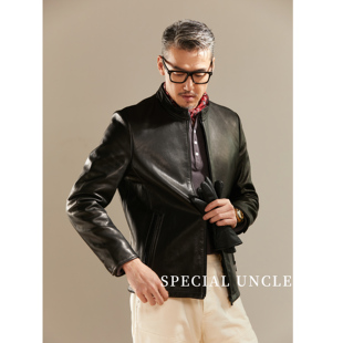 百搭外套夹克修身 羊皮皮衣时尚 真皮 皮衣简约立领款 特叔中式