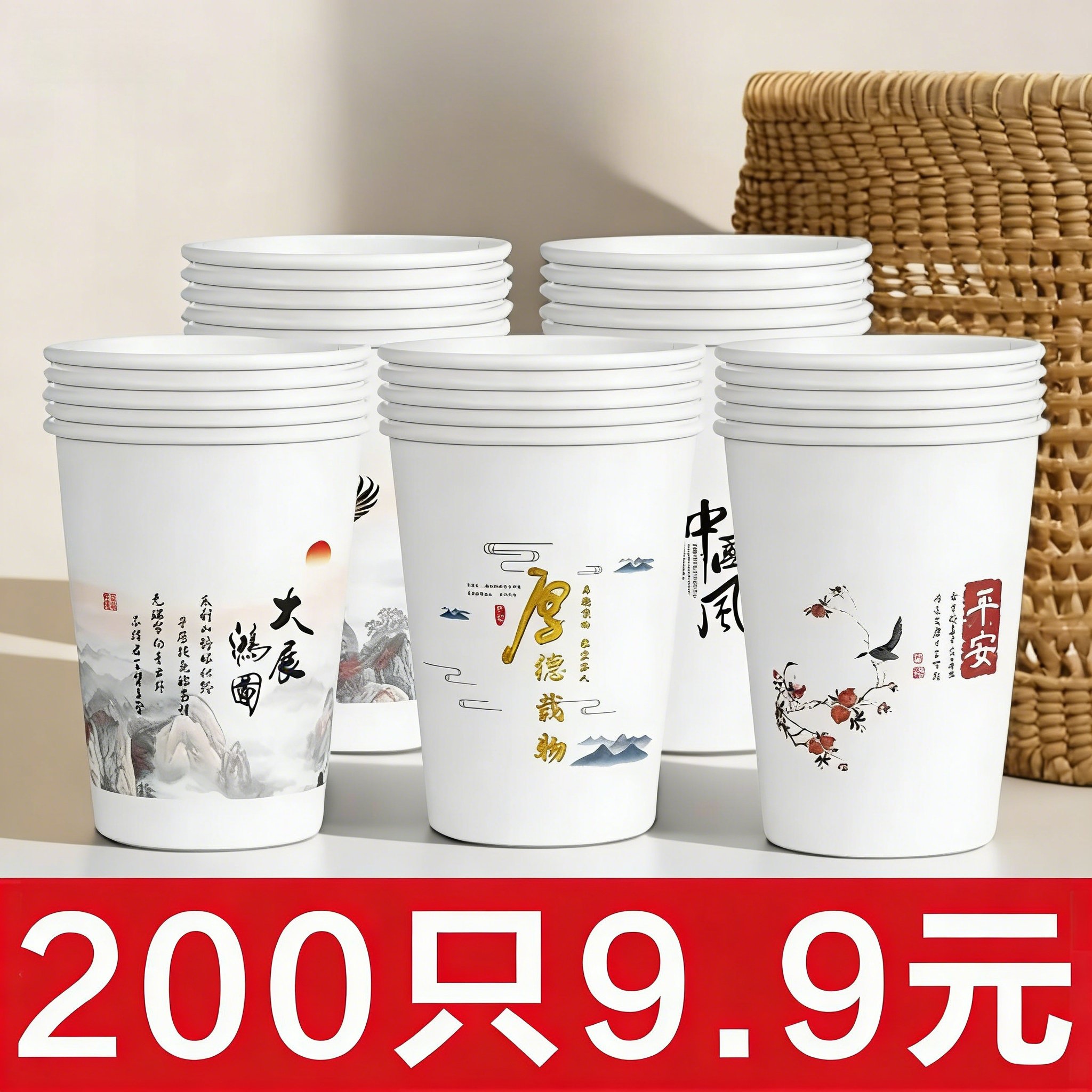 惠百赞纸杯一次性杯子加厚家用一次性水杯商用待客茶水杯整箱批发