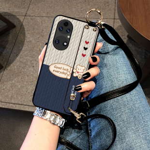 毛衣熊Pura70斜挎挂绳男女防摔潮 P40pro 适用华为Pura80Ultra手机壳P60Art保护套P50e外壳P30皮质感版 腕带款