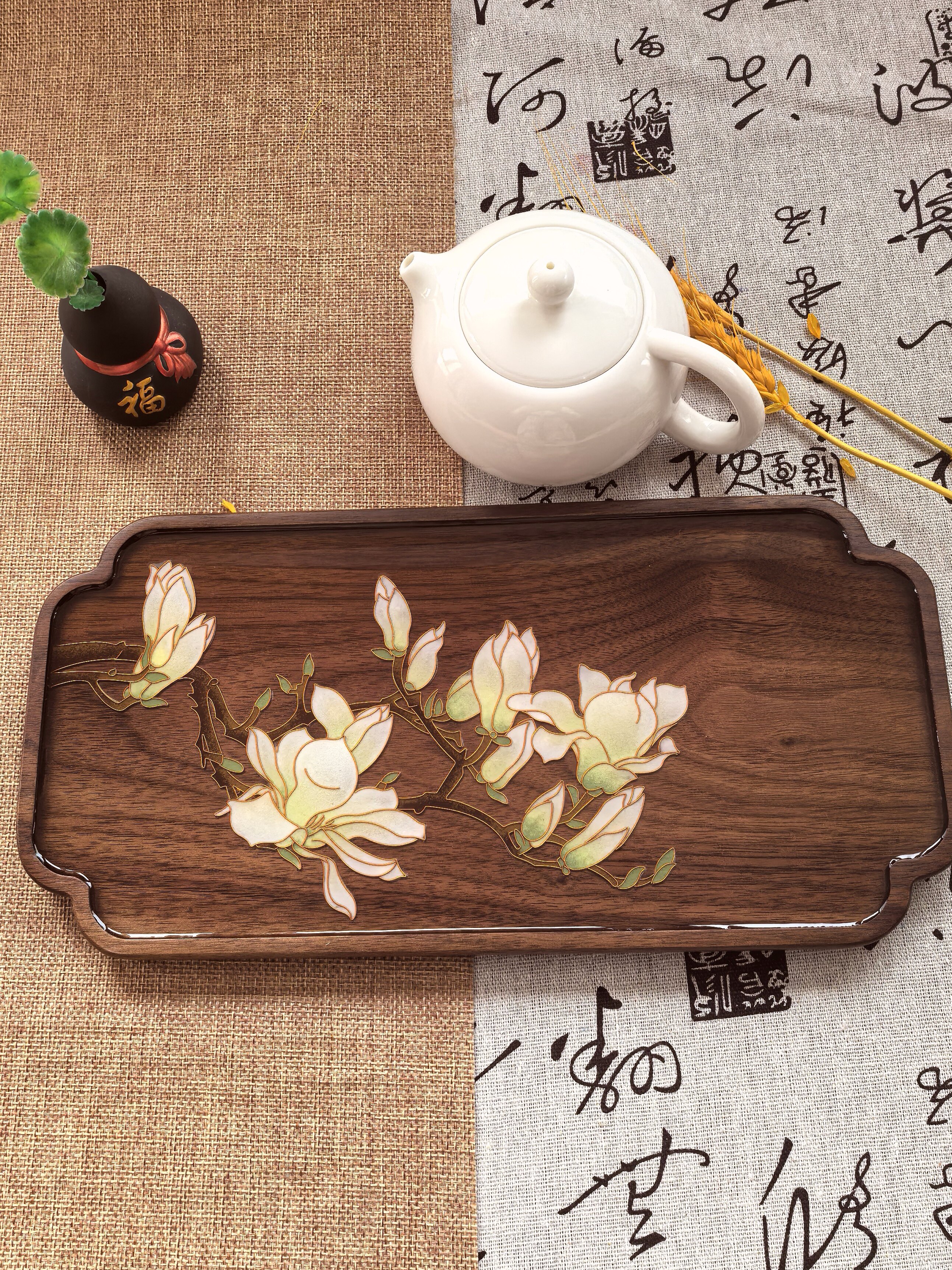 上唐掐丝珐琅白玉兰茶盘DIY