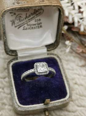 Vintage中古欧洲回流925银锆石戒指15号