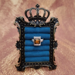 Vintage中古欧洲回流925银琥珀戒指14号