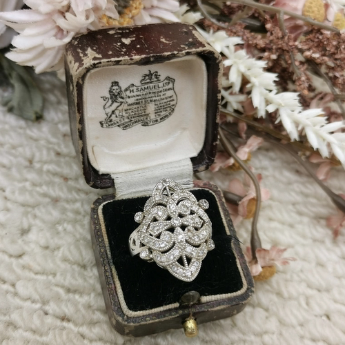 Vintage中古欧洲回流925银锆石豪镶戒指14号