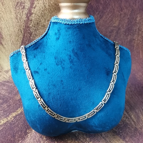 Vintage中古欧洲回流925银鎏金回字纹项链55cm