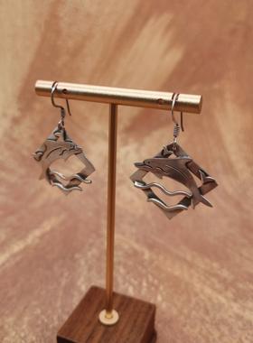 Vintage中古欧洲回流sterling老银镂空海豚耳环