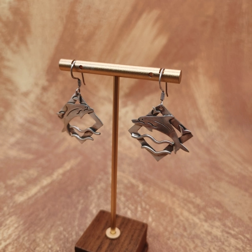 Vintage中古欧洲回流sterling老银镂空海豚耳环