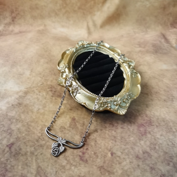 Vintage中古925银素银玫瑰一体链项链40cm