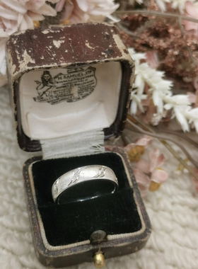 Vintage中古欧洲回流925银素银锆石戒指17号