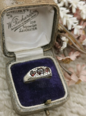Vintage中古欧洲回流silver老银石榴石戒指13号