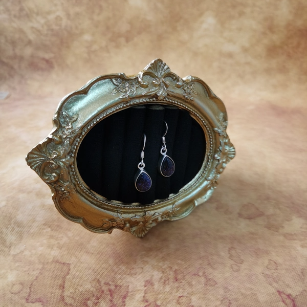 Vintage中古欧洲回流925银蓝沙石耳环