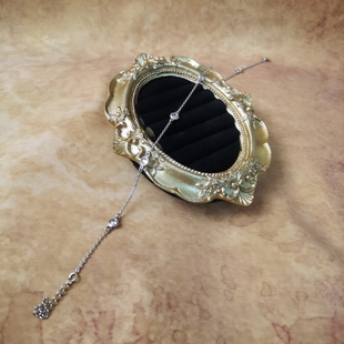 Vintage中古欧洲回流925银素银锆石脚链26cm