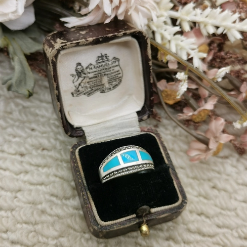 Vintage中古欧洲回流925马克赛石蓝色戒指14号