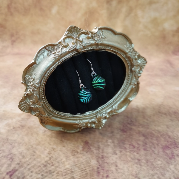 Vintage中古925银镶嵌老琉璃耳环