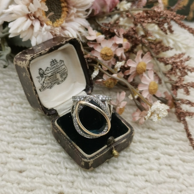 Vintage中古欧洲回流925&375金银叠打托帕石戒指18号