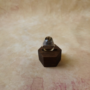 Vintage中古925银素银镶嵌茶晶戒指