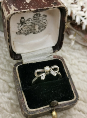 Vintage中古欧洲回流925银潘家蝴蝶结戒指15号