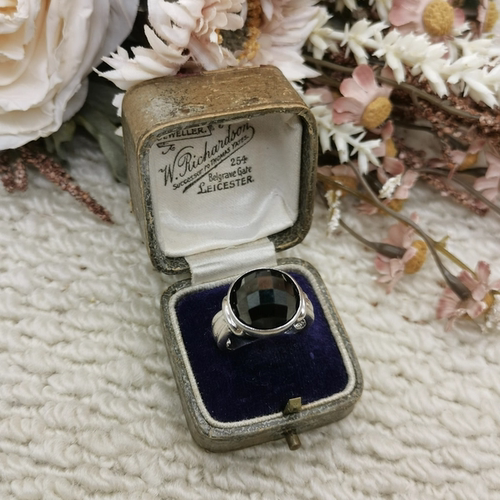 Vintage中古欧洲回流925银黑锆戒指14号