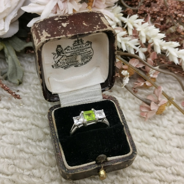 Vintage中古欧洲回流925银橄榄石白水晶戒指18号