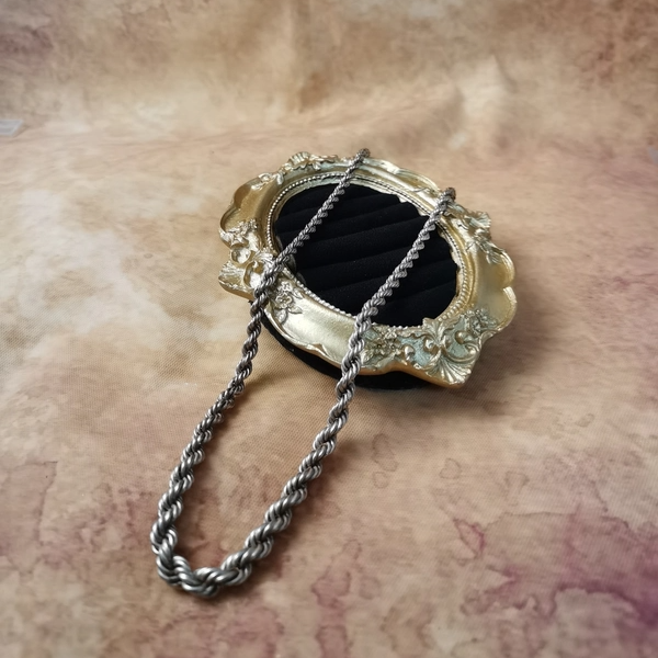 Vintage中古925银麻花链塔链项链46cm